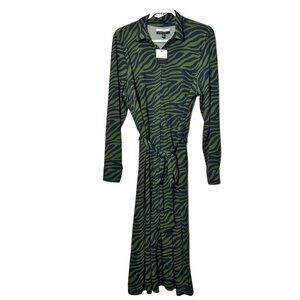 Eloquii Elements Green Printed Belted Jersey Knit Dress